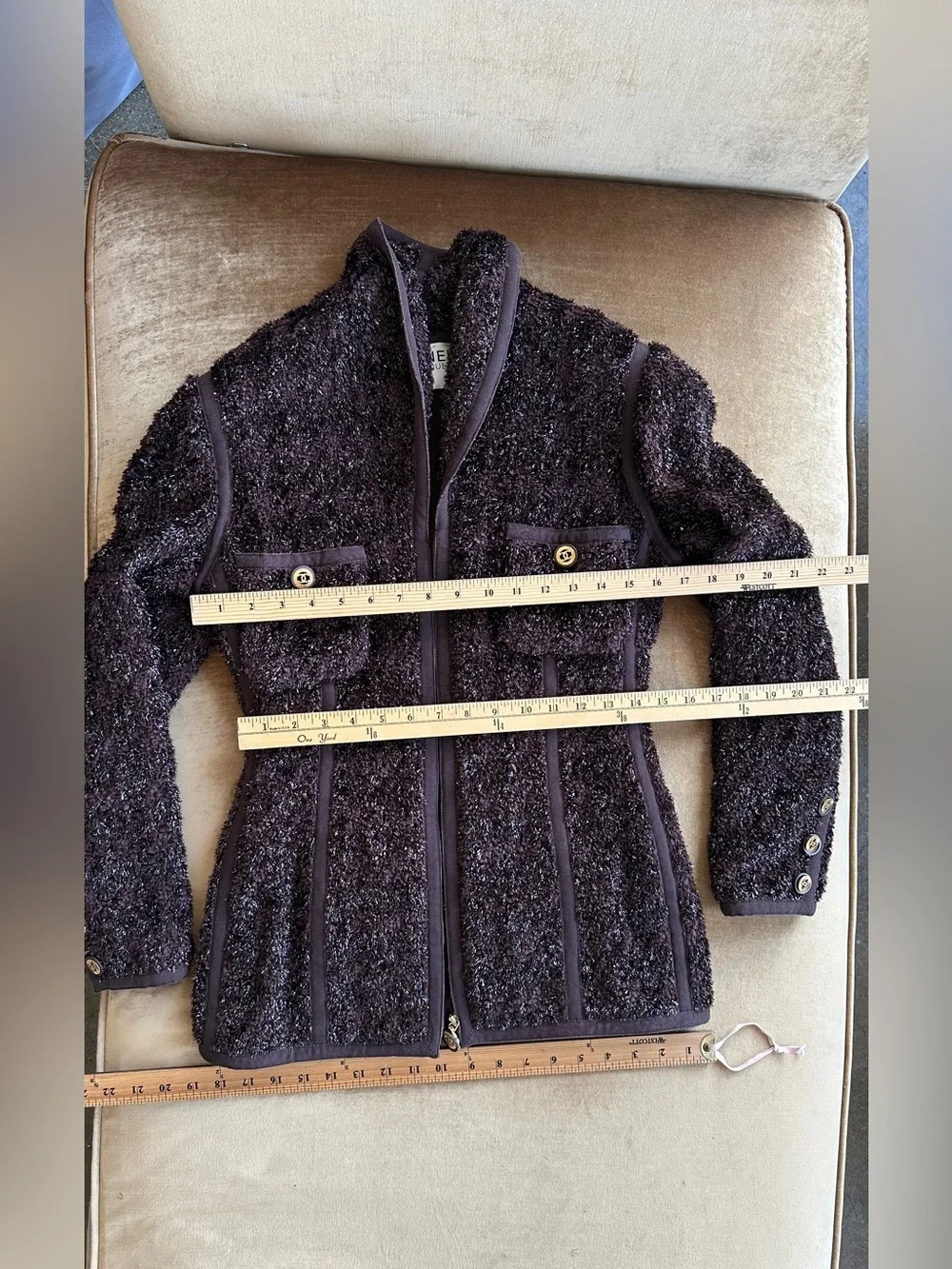 Jacket Zipper Front Chocolate Brown 90s collection Stretches Lined Shawl collar